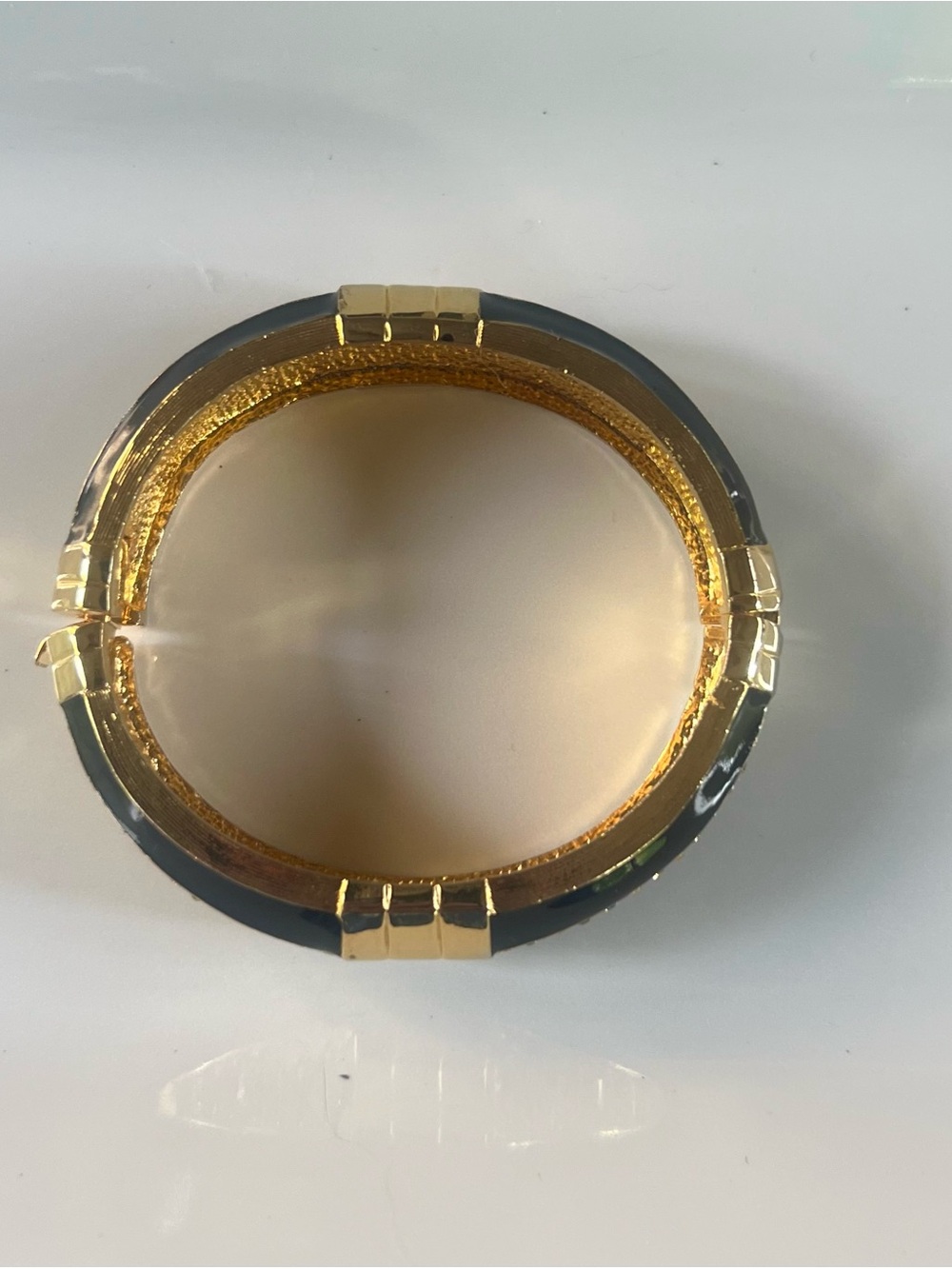 Valentino Gold and Black Enamel Bangle Bracelet withCrystal Pavé - Picture 6 of 11